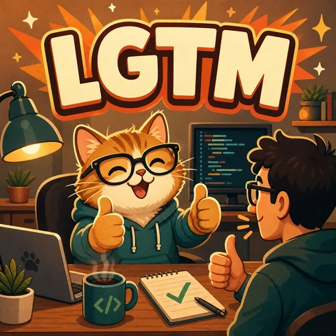 a proud cat wearing glasses sitting at a desk, giving two thumbs up to an engine
