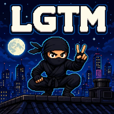 8bit pixel art of a stealthy ninja flashing a peace sign on a rooftop at night