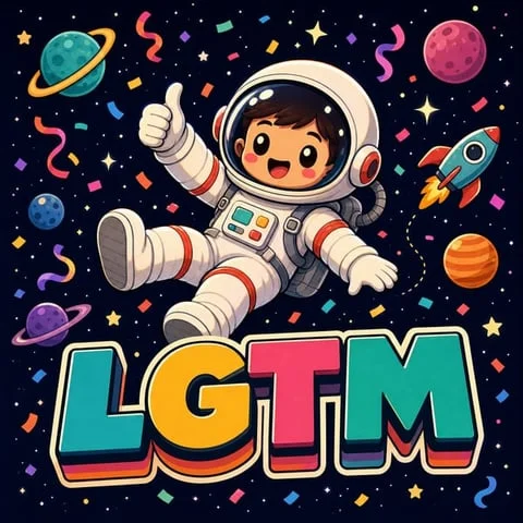 a kawaii astronaut floating in space with colorful confetti