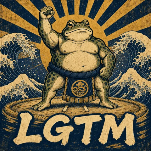 mighty sumo wrestler frog in mawashi standing victorious on a dohyo, bold Japane