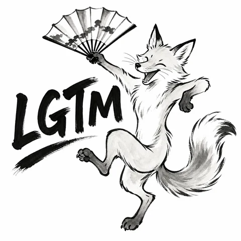 鳥獣戯画 (Chōjū-giga) style monochrome ink wash: a fox dancing wildly with a folding