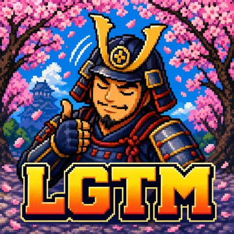8bit pixel art of a samurai warrior nodding in approval under cherry blossoms, r